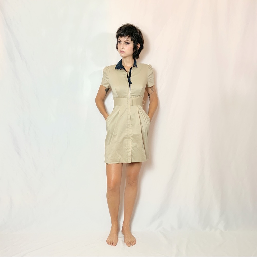 BCBG Maxazria Khaki Zip Up Safari Dress Size 0